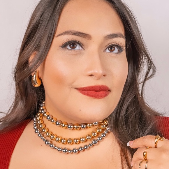 Stunning beads necklace & bracelet 18k PVD brass silver plated . - Picture 2 of 2